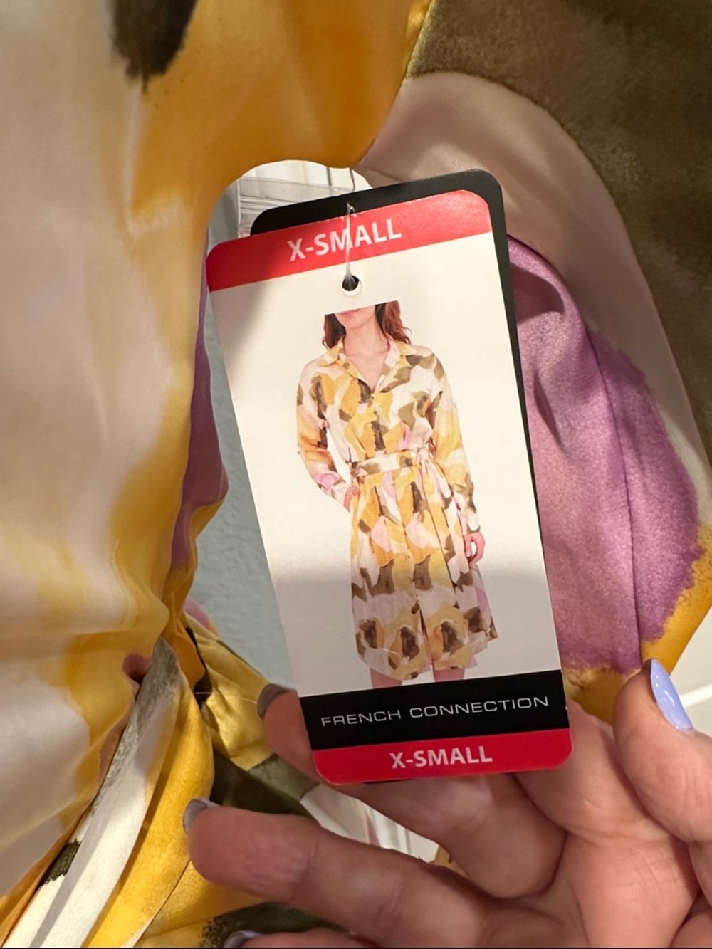 French Connection Sz XS Yellow, Olive & Lilac Abstract Button-Front Dress • NWT! - Picture 3 of 12